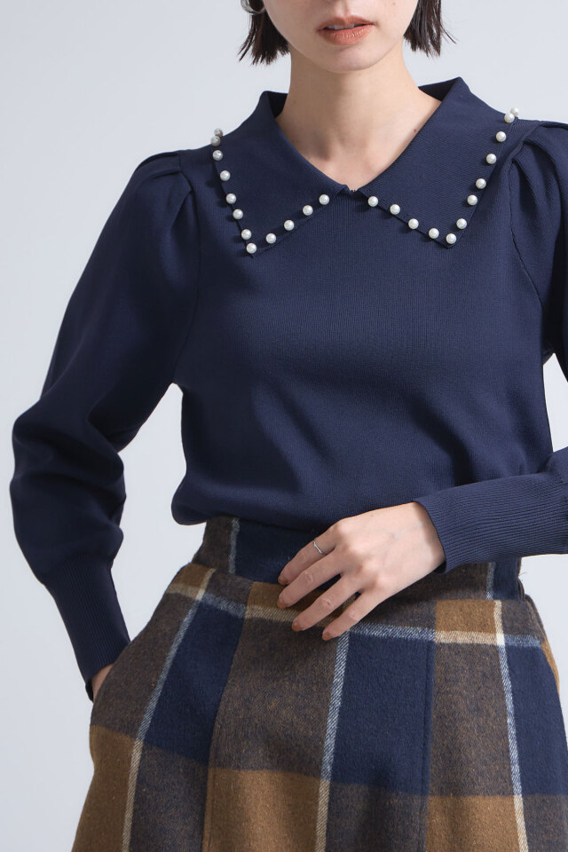 衿パールニットポロプルオーバー