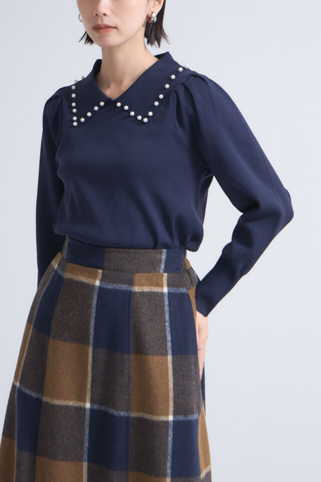 衿パールニットポロプルオーバー