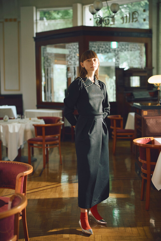 衿パールニットポロプルオーバー