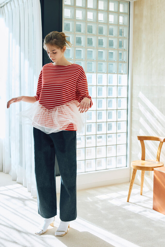 ボーダーチュールチュニックプルオーバー