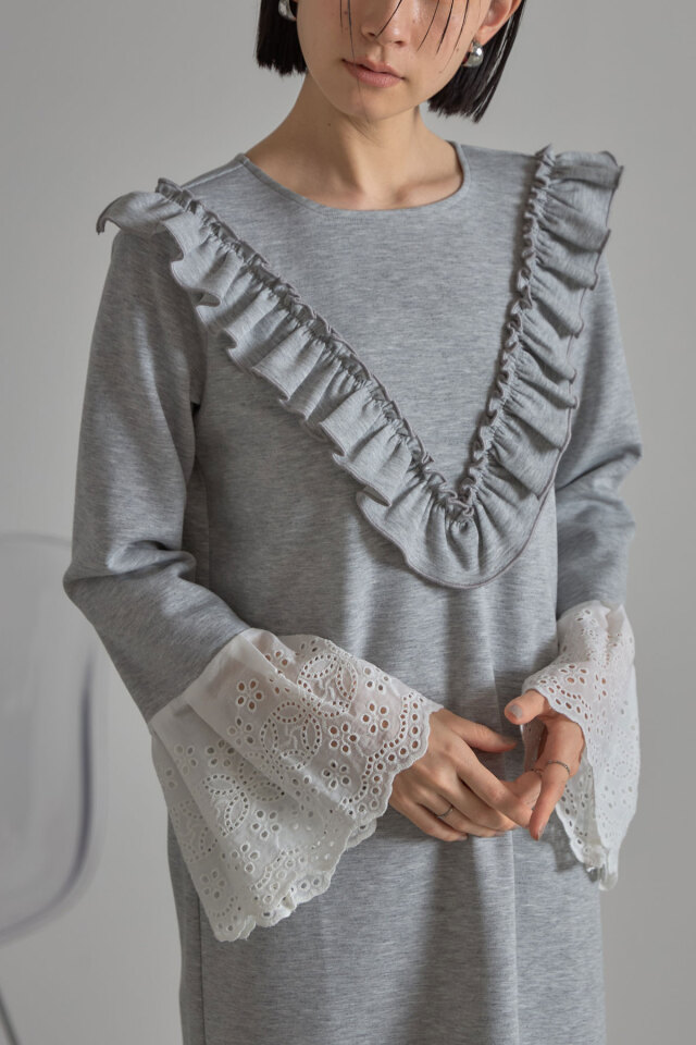 袖口レースボンディングワンピース