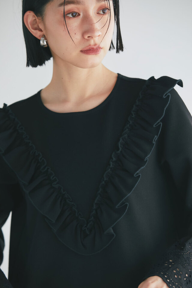 袖口レースボンディングワンピース