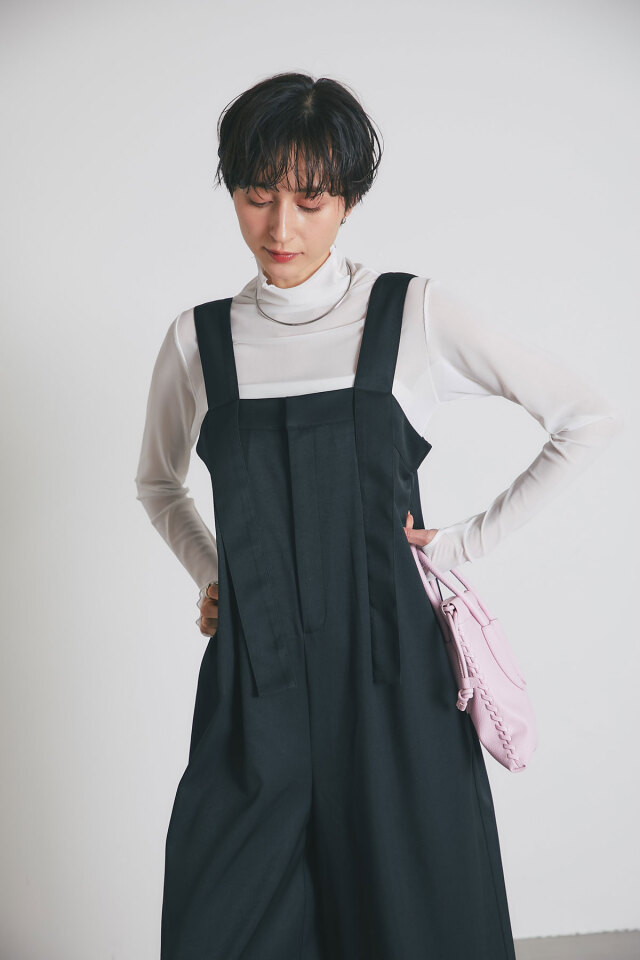 ワイズ黒いサロペット ワイドサロペット