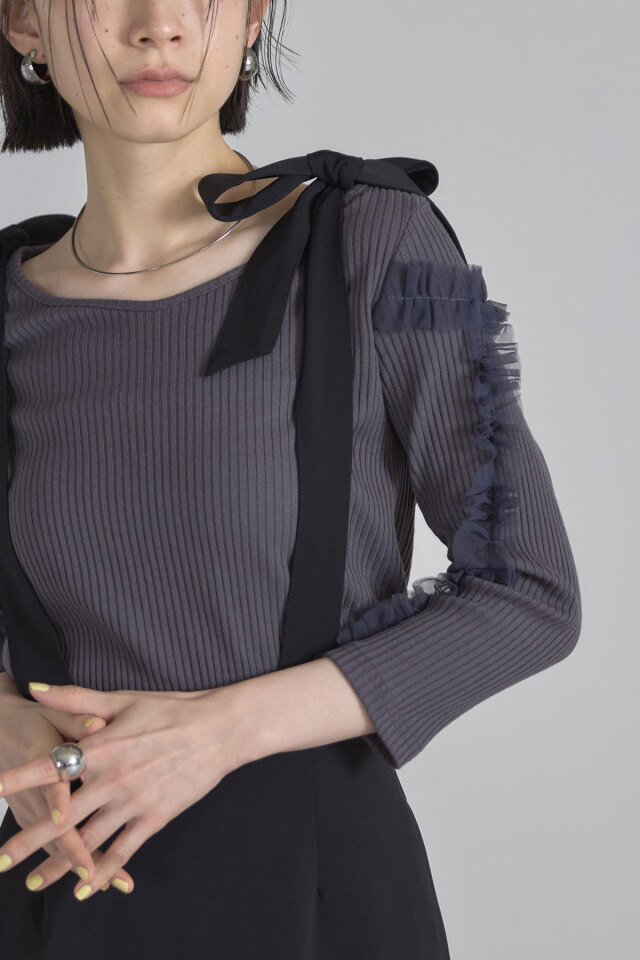 チュールフリルリブプルオーバー