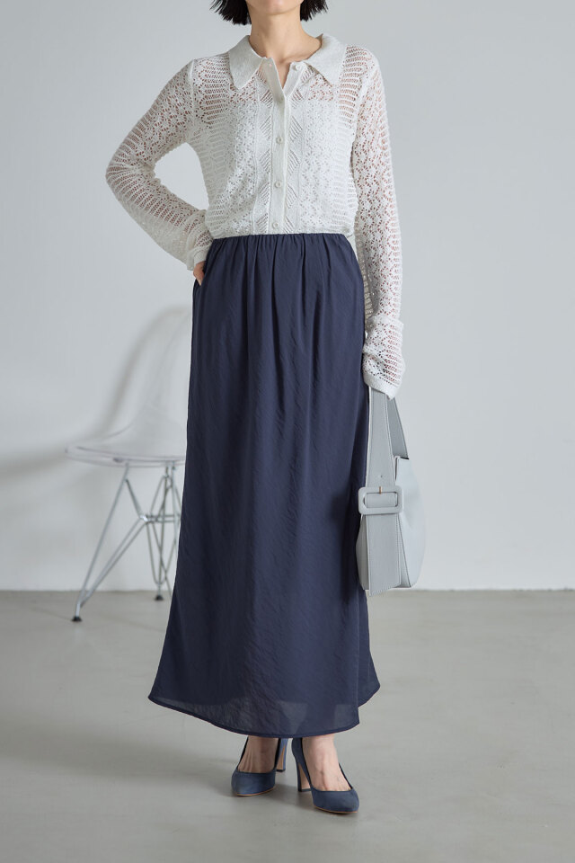 衿付き透かし編みカーディガン