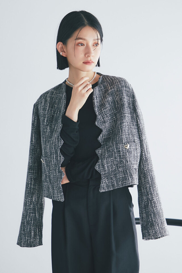 【3/15 SpringSALE】ハートボタンスカラップツイードジャケット＊SALE品につき返品/交換/注文確定後の変更キャンセル不可＊