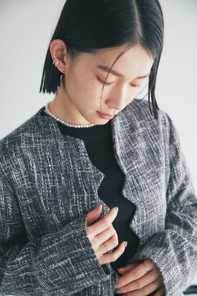 ハートボタンスカラップツイードジャケット