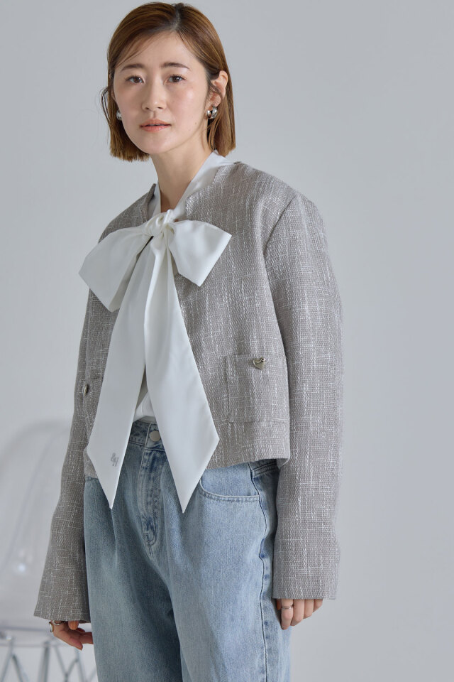 ハートボタンスカラップツイードジャケット
