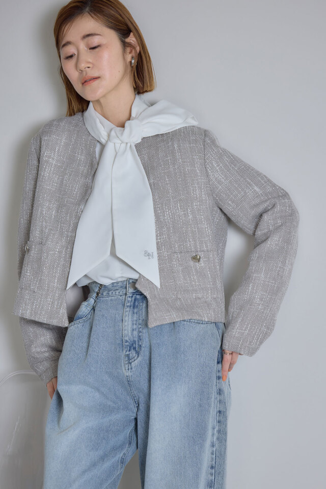 ハートボタンスカラップツイードジャケット