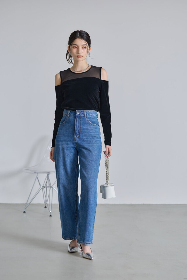 美香さんコラボ】ショルダー開きシアーベロアトップス