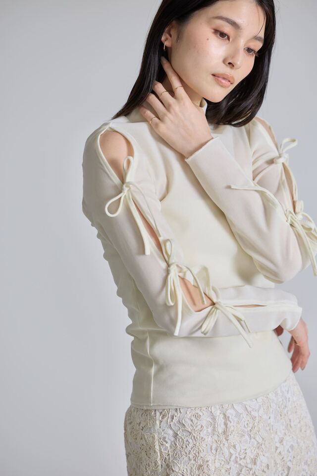 リボン様 美香さんコラボ】リボンスリーブシアーベロアタートル