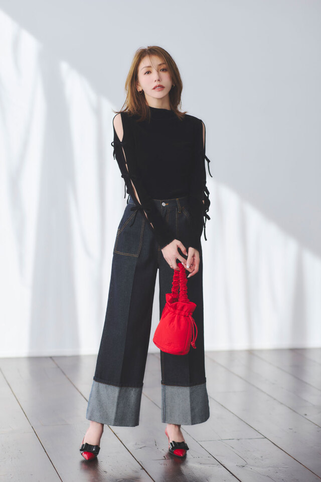 美香さんコラボ】リボンスリーブシアーベロアタートル