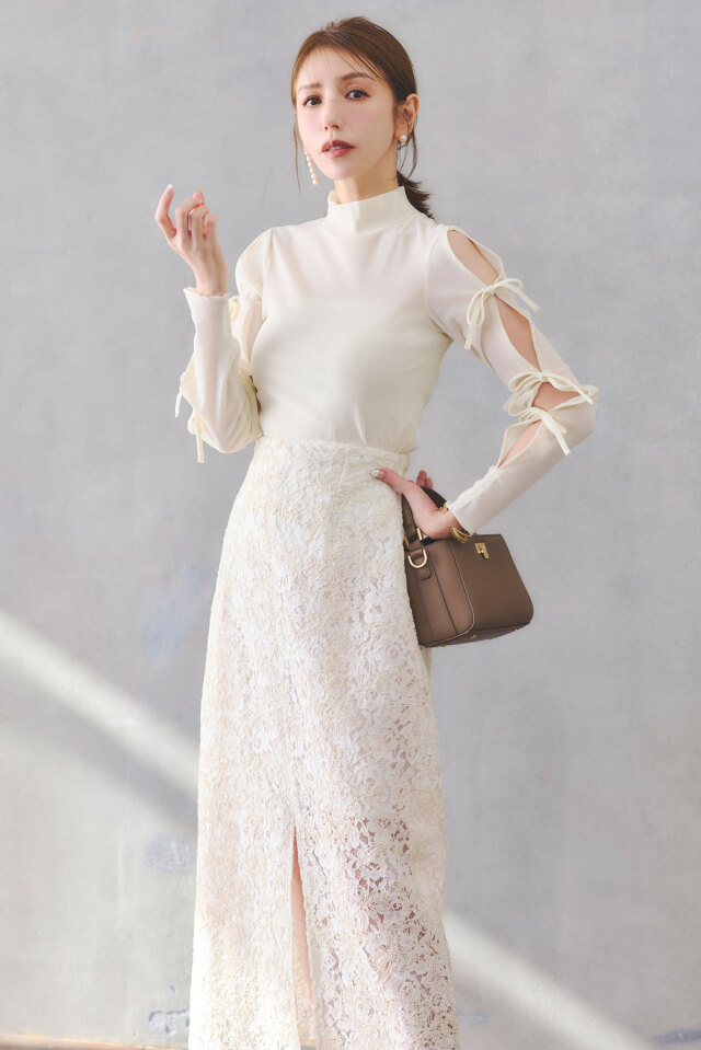 美香さんコラボ】リボンスリーブシアーベロアタートル