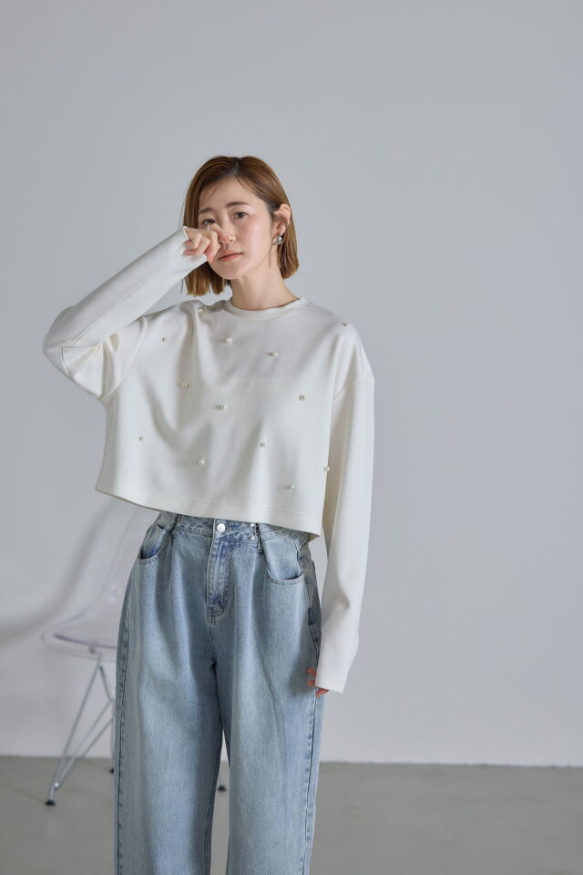 the9shop 新品未使用 love PEARL T-shirts ホワイト パールクロップドTシャツ