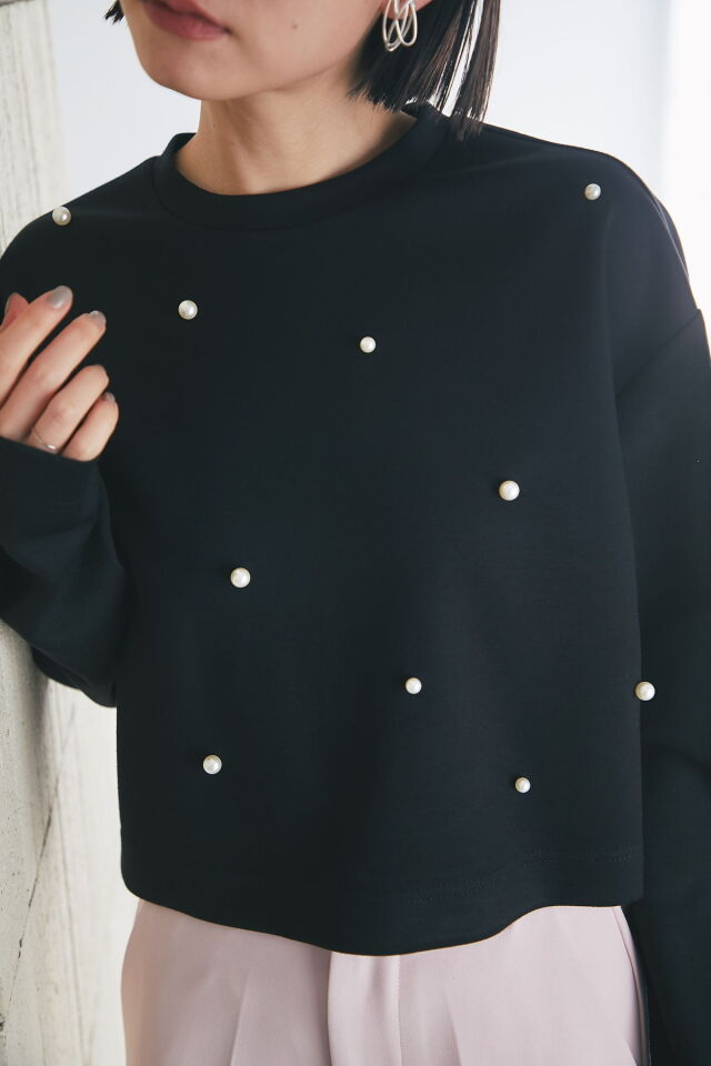 新品　Arpege story　パール付クロップドTシャツ　Ｍ　¥12,650→ 新品タグ付 Arpege story 【限定】パール付クロップドTシャツ