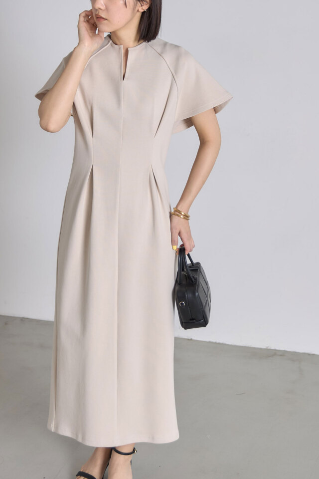 apricot life タックワンピース nofl】コットンリネン前あきタックワンピース（刷毛目風チェック