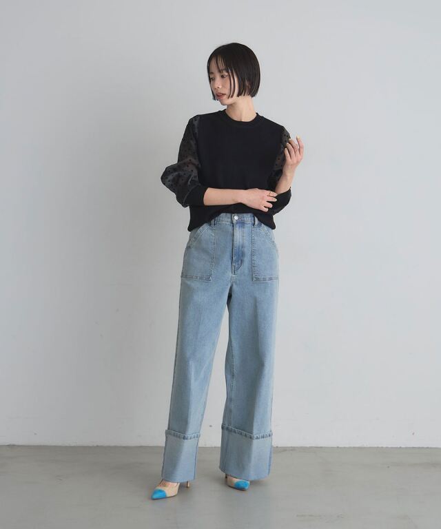 フロッキードットシアースリーブニットプルオーバー