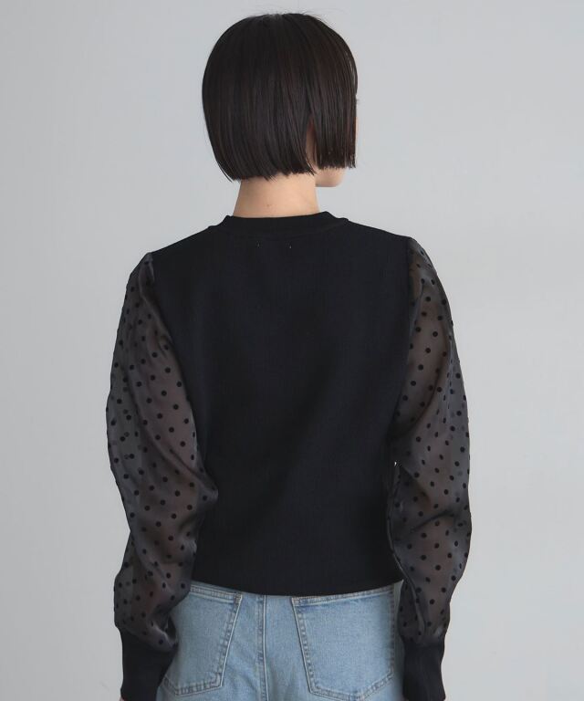 フロッキードットシアースリーブニットプルオーバー