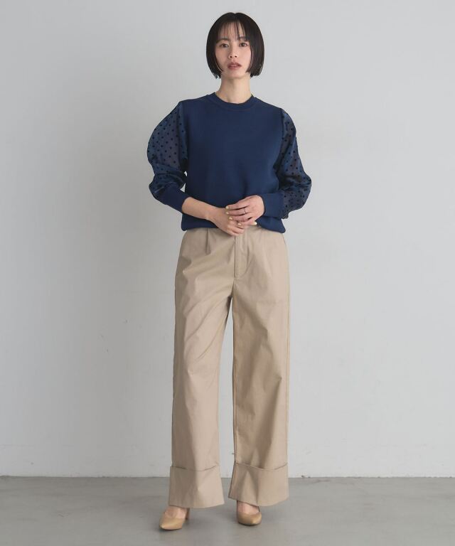 フロッキードットシアースリーブニットプルオーバー