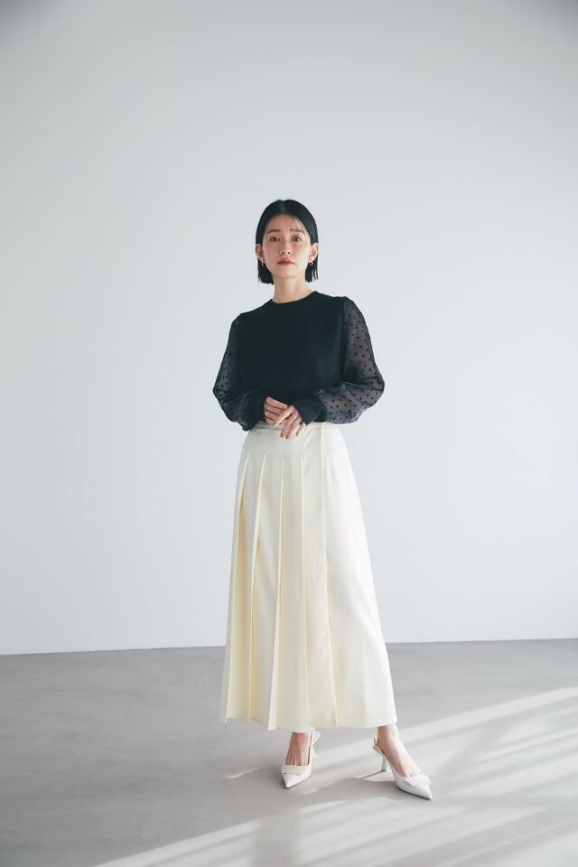 フロッキードットシアースリーブニットプルオーバー