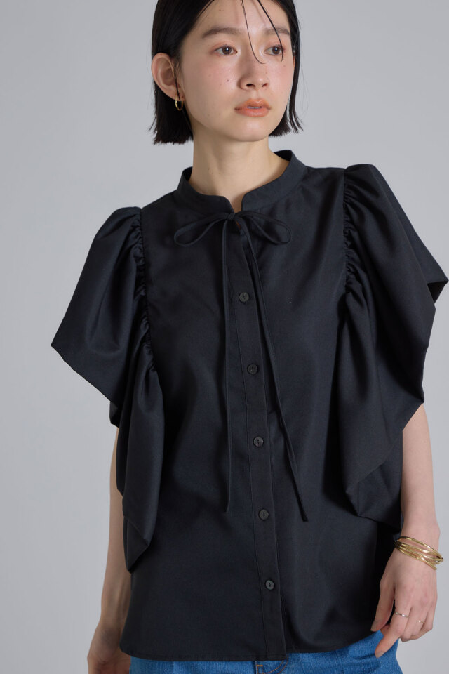 【未使用】ブラックリボンブラウス♡ 定番・再販】ジョーゼットフリルリボンブラウス | BLOUSE/PULLOVER