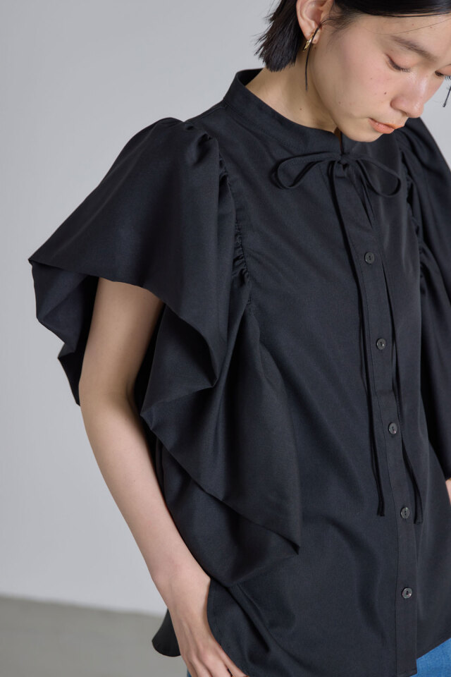 極美品オオガOHGA RUBAN ブラウス ボリューム袖 リボン ブラック 230503a.jpg