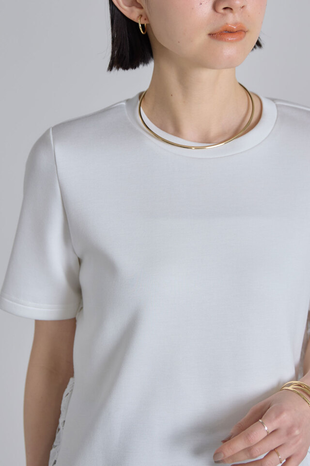 汚れなし バックレースハーフスリーブTシャツ