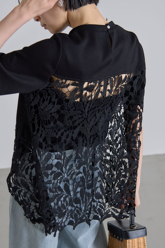 汚れなし バックレースハーフスリーブTシャツ