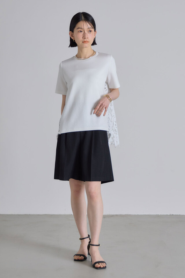 汚れなし バックレースハーフスリーブTシャツ