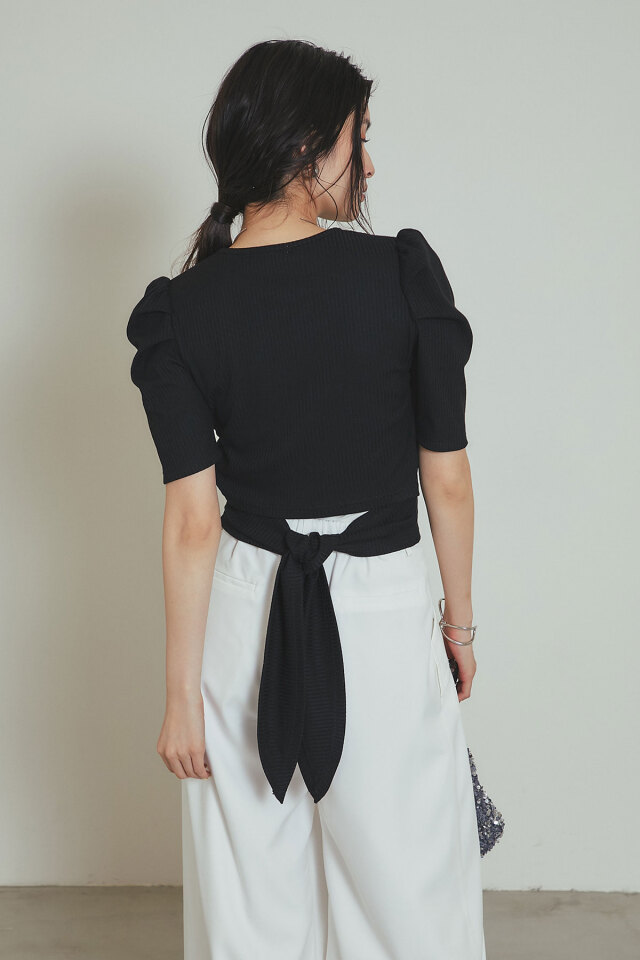 バックリボンリブプルオーバー