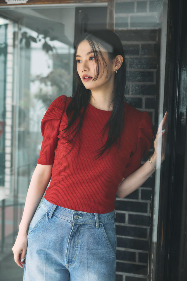 バックリボンリブプルオーバー