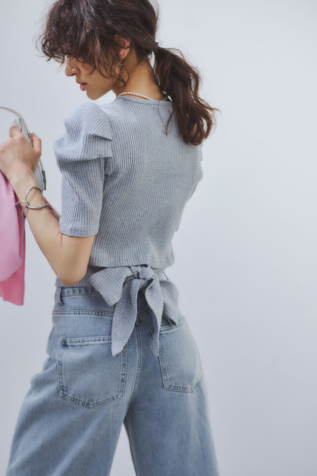 バックリボンリブプルオーバー