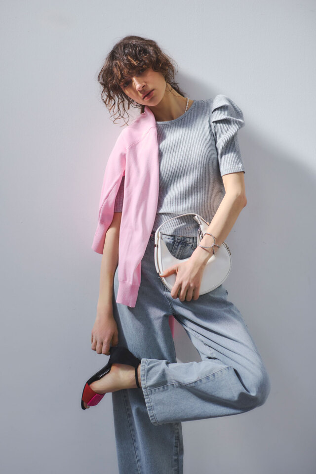 バックリボンリブプルオーバー