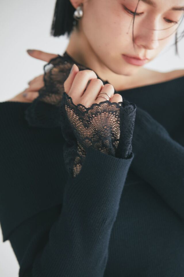 廻様 リクエスト 2点 まとめ商品 袖レースオフショルリブニットプルオーバー