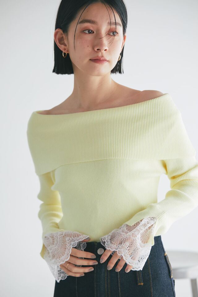 showさま専用 袖レースオフショルリブニットプルオーバー