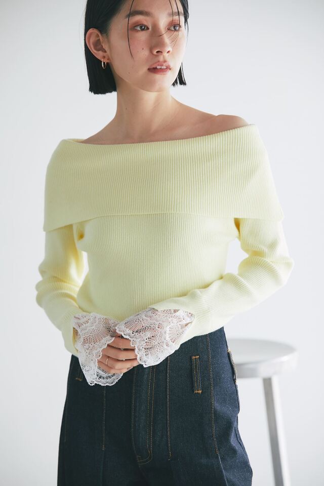 専用ページです！ 袖レースオフショルリブニットプルオーバー