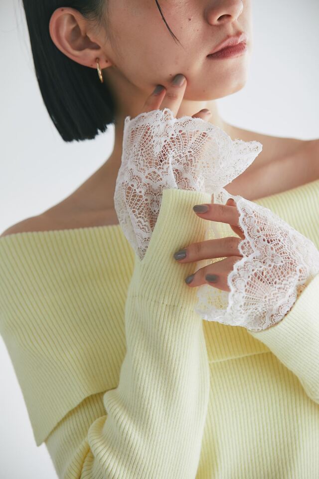 nknit スウェット 袖レースオフショルリブニットプルオーバー