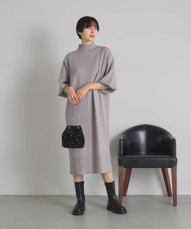 シアバタータートルニットワンピース