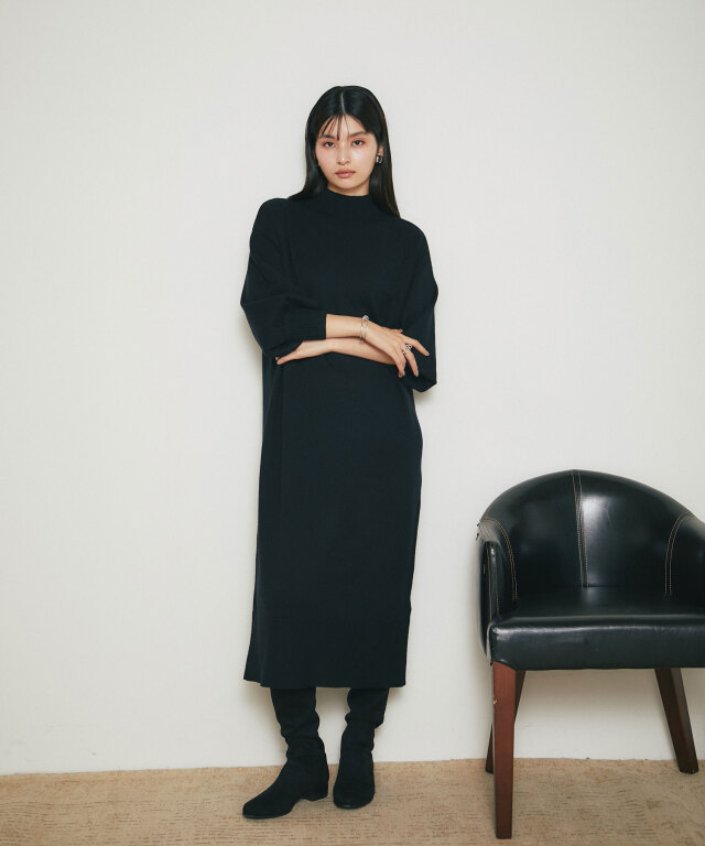 シアバタータートルニットワンピース