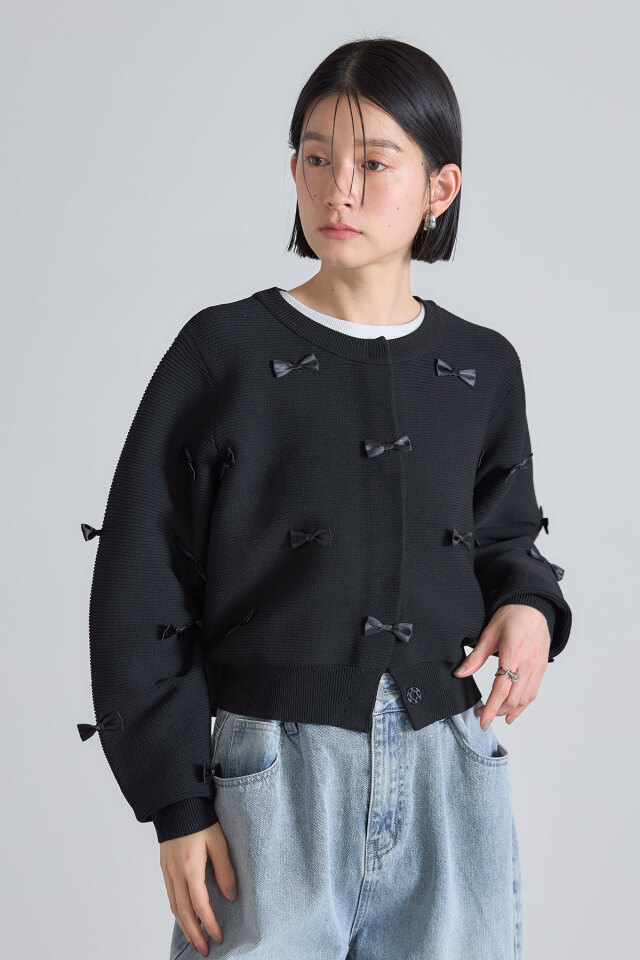 リボンモチーフニットカーディガン