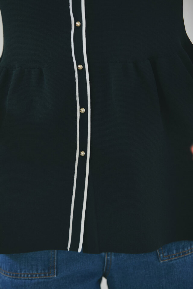 きしろぎ バイカラーラインペプラムニット