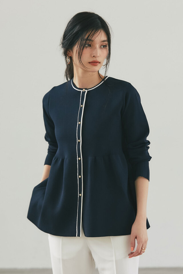 きしろぎ バイカラーラインペプラムニット