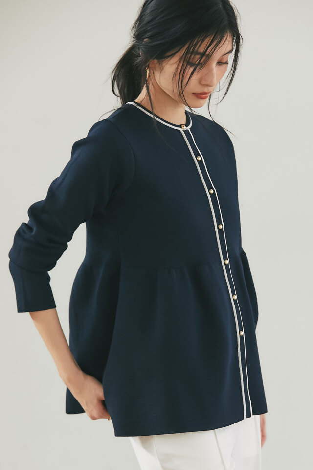 バイカラーラインペプラムニット