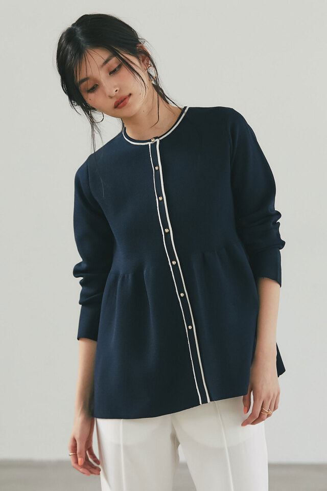 バイカラーラインペプラムニット