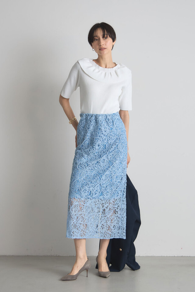 うさとの服　トップス フリルネックニットプルオーバー