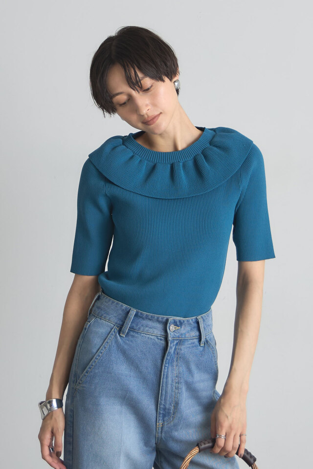 うさとの服　トップス フリルネックニットプルオーバー