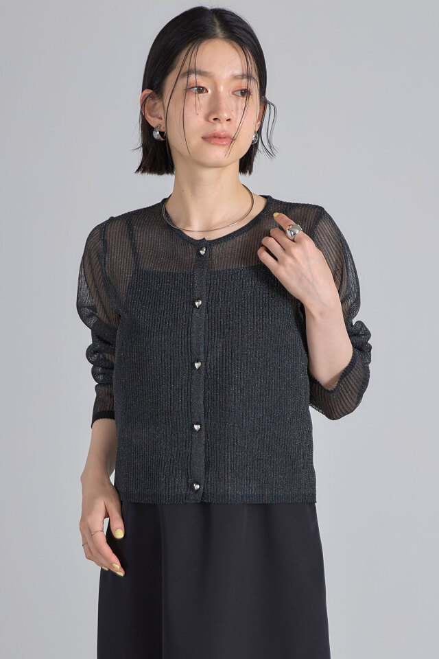 ハートボタンラメシアーリブカーデ