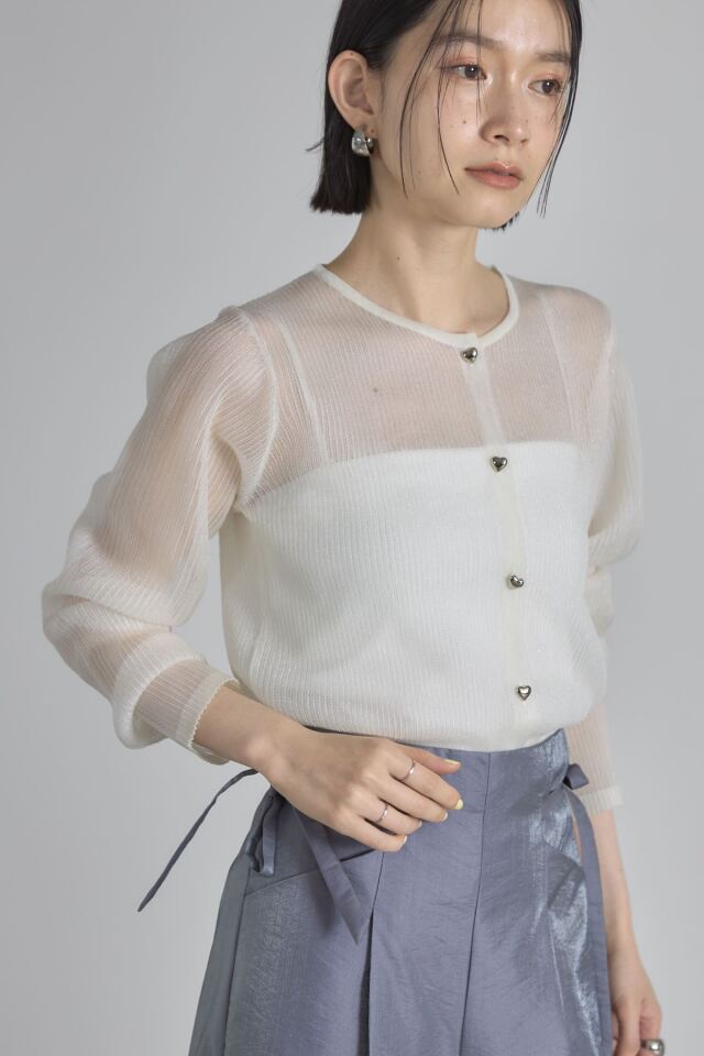 09品です ハートボタンラメシアーリブカーデ