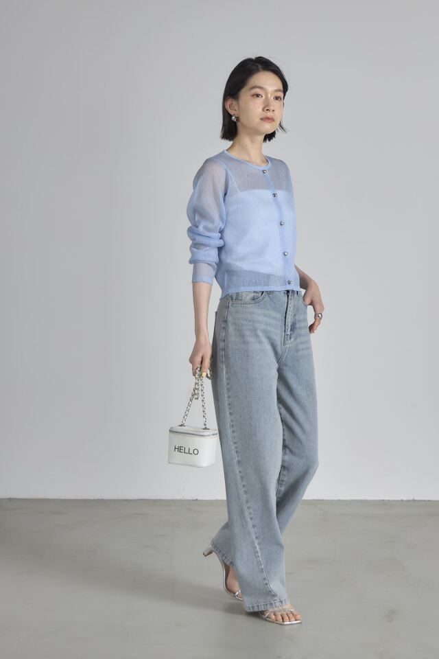 ハートボタンラメシアーリブカーデ