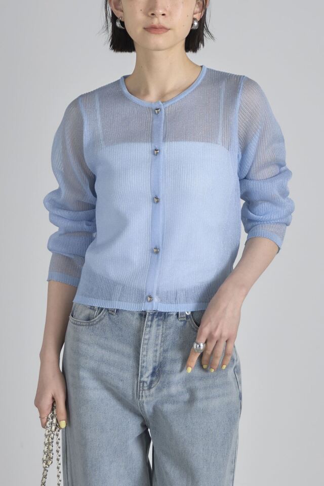 ハートボタンラメシアーリブカーデ